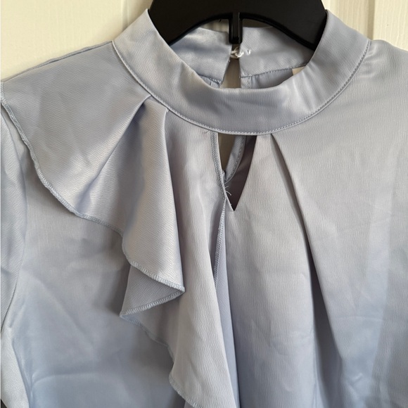 Elegant Light Blue Ruffle Blouse - Picture 2 of 5